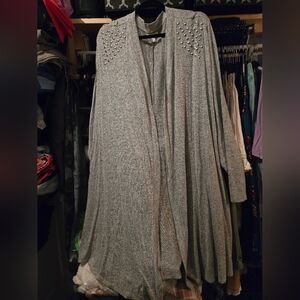 Gray Women's Sweater with Studded Shoulders